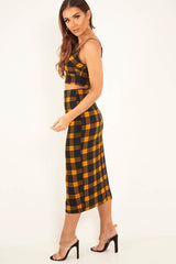 Mustard Check Bralet And Midi Skirt Co-ord - Caden