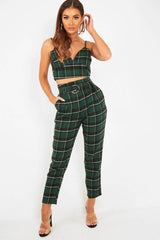 Green Check Bralet And Belted Trouser Co-ord - Brilyn