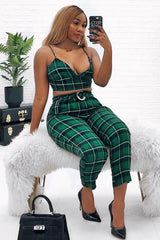 Green Check Bralet And Belted Trouser Co-ord - Brilyn