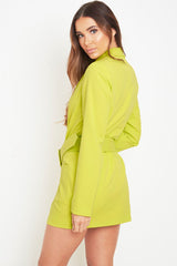 Lime Button Front Belted Blazer Dress - Justyne
