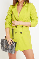 Lime Button Front Belted Blazer Dress - Justyne