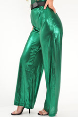 Green Metallic High Waist Wide Leg Trousers - Lissette