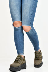 Khaki Two Tone Extreme Sole Chunky Trainers - Miara