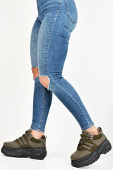 Khaki Two Tone Extreme Sole Chunky Trainers - Miara