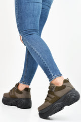 Khaki Two Tone Extreme Sole Chunky Trainers - Miara