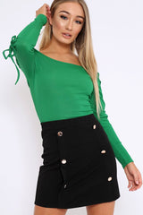 Green Ribbed Bardot Lace up Sleeve Top - Phoenix