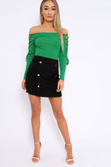 Green Ribbed Bardot Lace up Sleeve Top - Phoenix