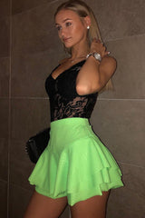 Neon Green Faux Croc Frill High Waist Shorts - Pixie
