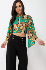 Green Scarf Print Plunge Top - Hatty