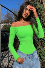 Neon Green Ribbed Square Neck Bodysuit - Alysha