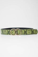Yellow Snake Print Circle Buckle Belt  - Jaley