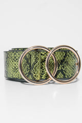 Yellow Snake Print Circle Buckle Belt  - Jaley