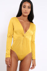 Mustard Slinky Twist Front Bodysuit - Gretchen