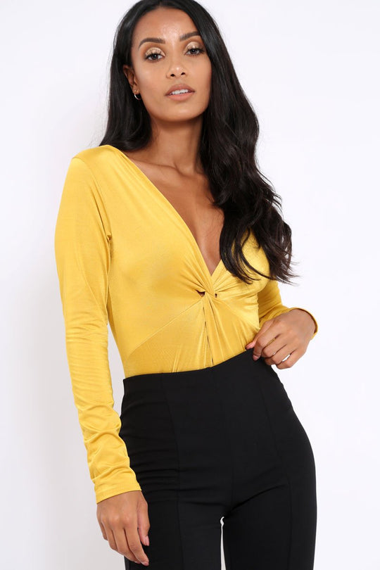 Mustard Slinky Twist Front Bodysuit - Gretchen