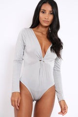 Grey Slinky Twist Front Bodysuit - Gretchen
