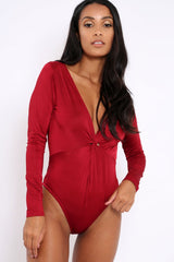 Wine Slinky Twist Front Bodysuit - Gretchen
