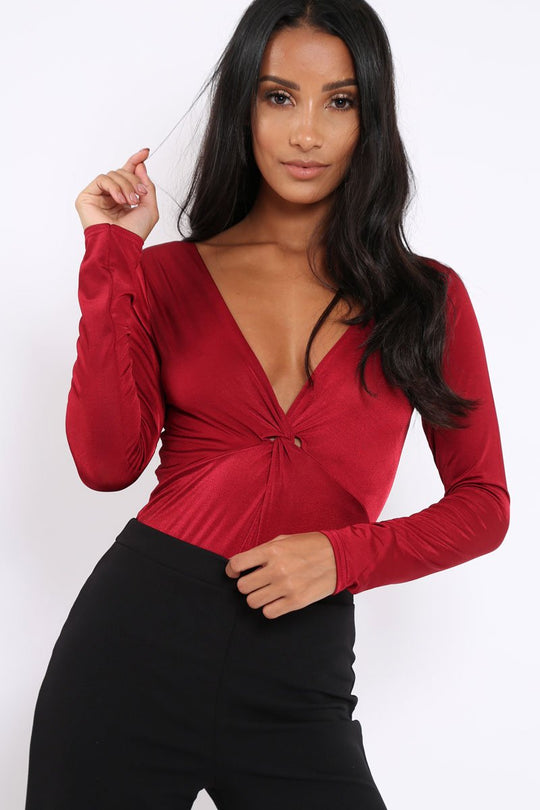 Wine Slinky Twist Front Bodysuit - Gretchen
