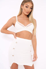 White Bodycon Button Down Split Front Mini Skirt - Gretel