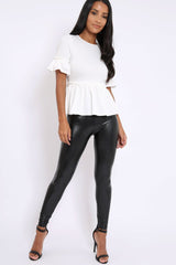 White Peplum Frill Detail Top with Frill Sleeves - Gretta