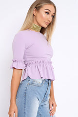 Lilac Peplum Frill Detail Top with Frill Sleeves - Gretta