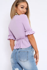 Lilac Peplum Frill Detail Top with Frill Sleeves - Gretta
