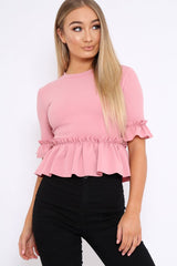 Rose Peplum Frill Detail Top with Frill Sleeves - Gretta