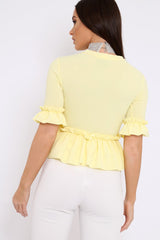 Yellow Peplum Frill Detail Top with Frill Sleeves - Gretta