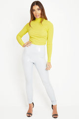 Grey Shiny Vinyl PU Leggings - Rio