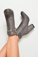 Light Grey Heeled Ankle Boots With Gold Detail - Aamiya