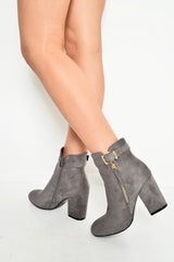 Light Grey Heeled Ankle Boots With Gold Detail - Aamiya