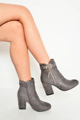 Light Grey Heeled Ankle Boots With Gold Detail - Aamiya