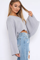 Grey Cropped Batwing Jumper - Carmin
