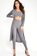 Grey Rib Longline Cardigan - Charlett