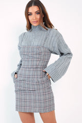 Grey Pink Check Cami Strap Mini Dress - Katalya