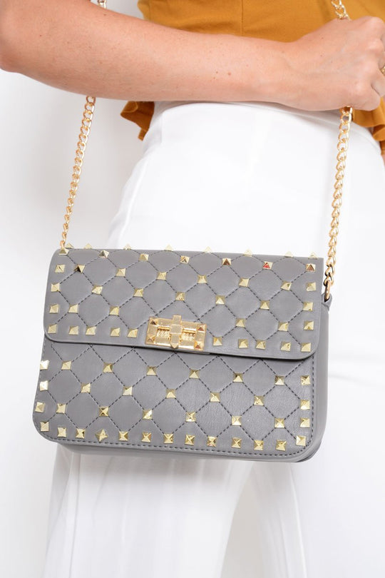 Grey Studded Cross Body Bag - Cherry