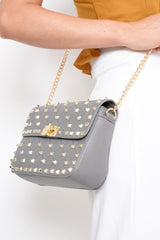 Grey Studded Cross Body Bag - Cherry