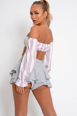 Grey Frill High Waisted Shorts - Claudelle
