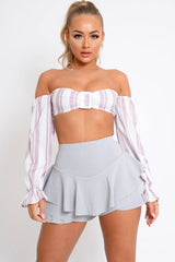 Grey Frill High Waisted Shorts - Claudelle