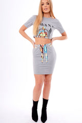 Grey Cut Out Shoulder 'Havana' Graphic Co-ord - Olah