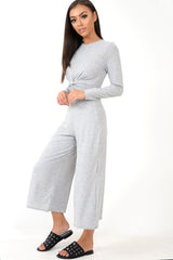 Grey Rib Twist Front Culotte Jumpsuit - Elexis