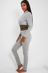 Grey Aztec Trim Loungewear Set - Galena
