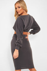 Grey Cropped Jumper and Skirt Co-ord - Heidi