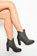 Grey PU Block Heel Ankle Boots - Karlei