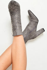 Grey Faux Suede Studded Ankle Boots - Laelynn