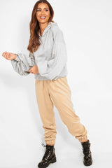 Grey Balloon Sleeve Pocket Front Hoodie - Lainee