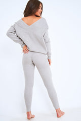 Grey Knot Front Knit Loungewear Set - Lorelei