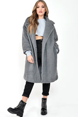 Grey Teddy Long Double Breasted Coat - Miriam