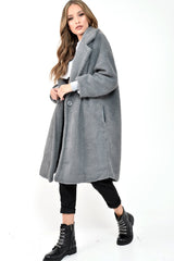Grey Teddy Long Double Breasted Coat - Miriam