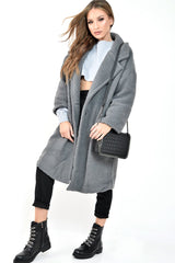 Grey Teddy Long Double Breasted Coat - Miriam
