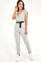 Grey Plunge Drawstring Waist Jumpsuit - Missie